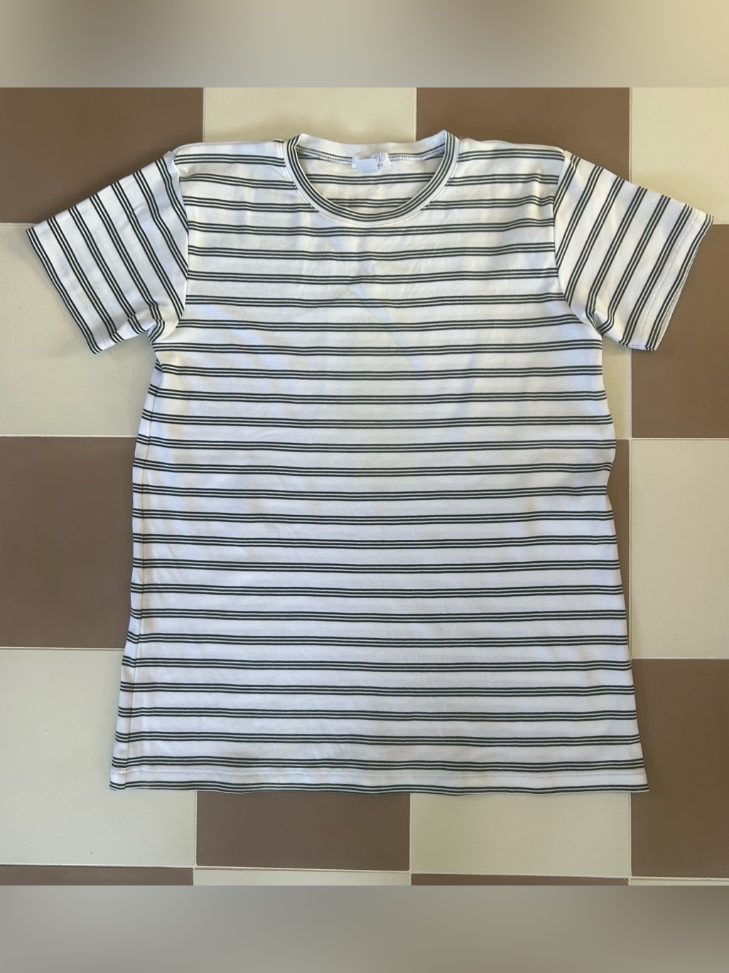 Lake Pajamas Pima Crew Short Sleeve Tee White Black Stripe 100% Pima Cotton Xs